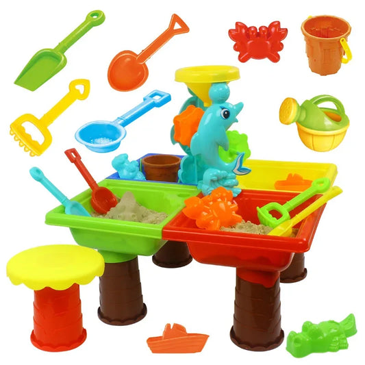 [Funny] 4 Player Kids Summer Outdoor Beach Sandpit Toy Sand Bucket Water Wheel Table Play Set play water play sand education Toy