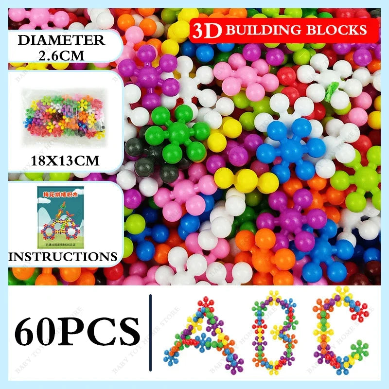 60/200PCS Building Blocks 3D Snowflake