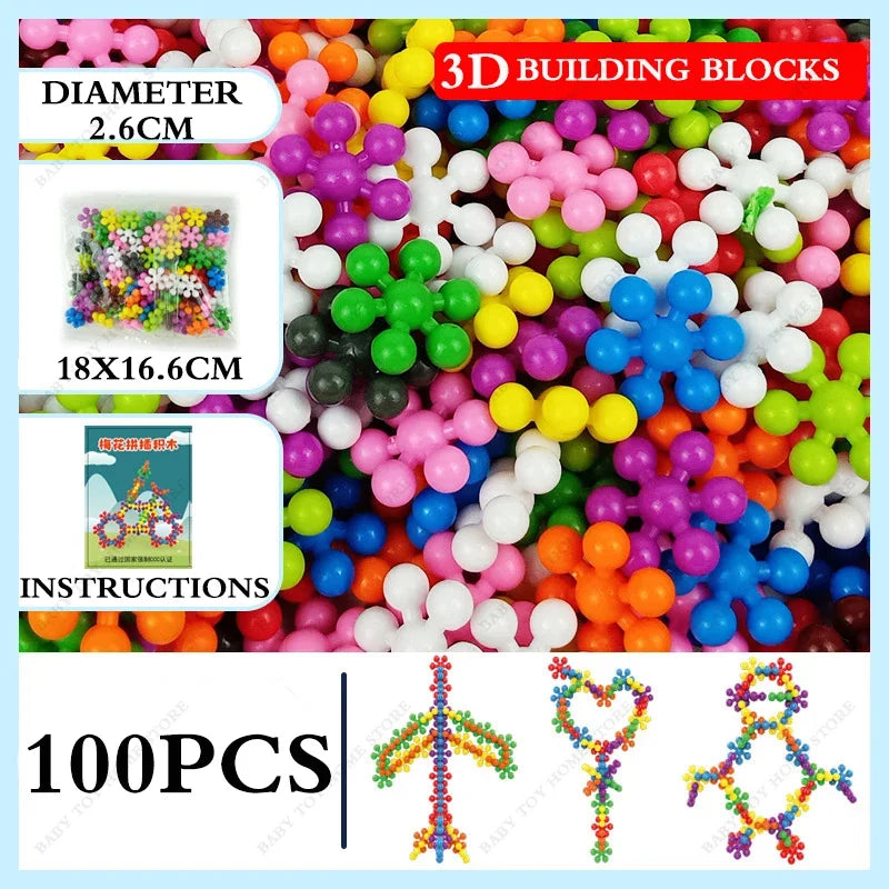 60/200PCS Building Blocks 3D Snowflake