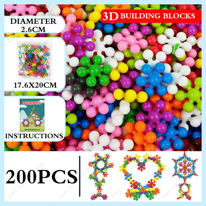 60/200PCS Building Blocks 3D Snowflake