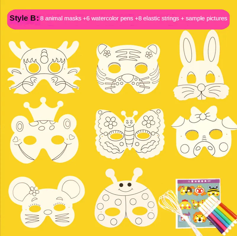 Crafts Paper Mask Hand-painted  White Paper Card Material with Colour Pens