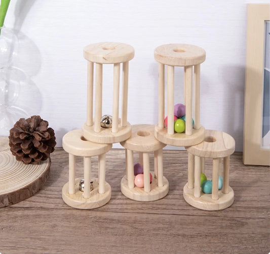 Baby Wood Rolling Cage Bell Colourful Rattles