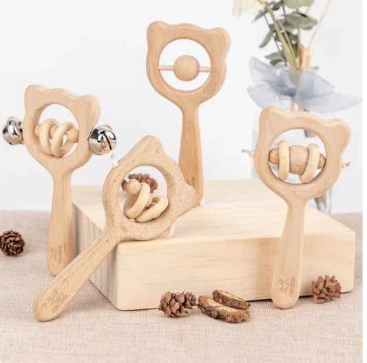 Baby Music Rattle Natural Beech Wood