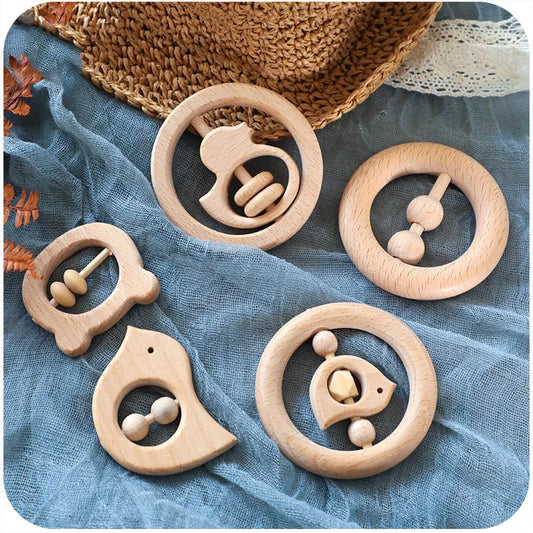 1pc Baby  Montessori Wooden Rattle