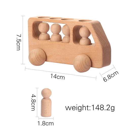 1pc Montessori  Wood Beech Bus