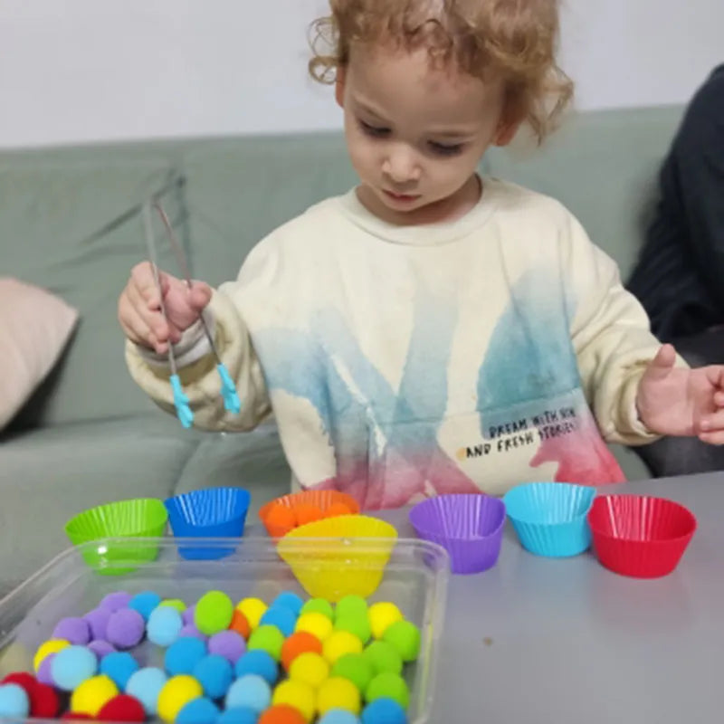 68-109pcs Rainbow Counting Pompoms,  Sorting Cup, Montessori Sensory Toys, Learning Activities - Maths