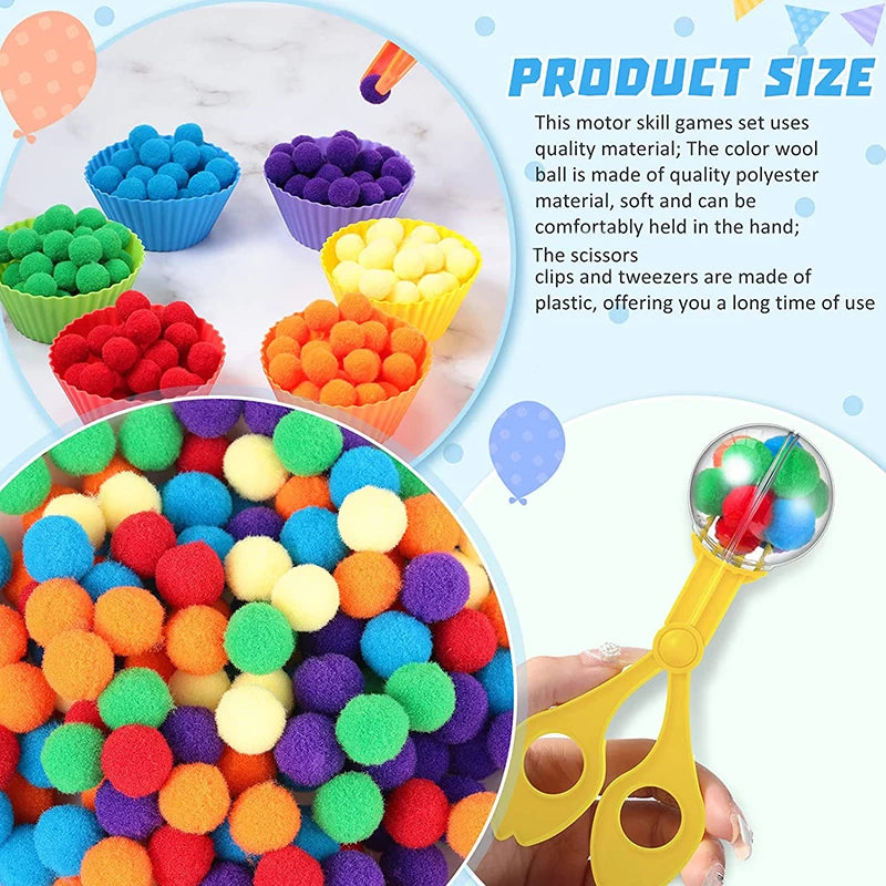 68-109pcs Rainbow Counting Pompoms,  Sorting Cup, Montessori Sensory Toys, Learning Activities - Maths