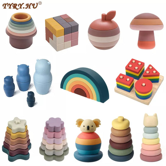 1Set Soft  Silicone Stacking Blocks Baby