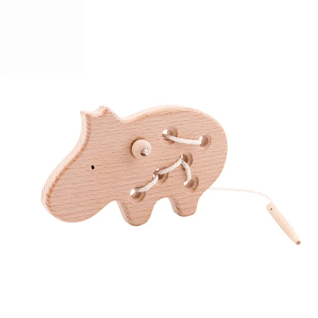 Wooden  Baby Animal Threading and Stacking, Stringing, Threading Beads