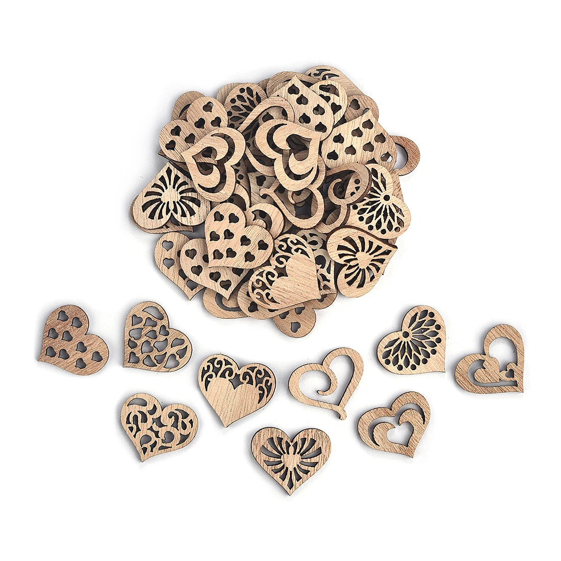 10/30/50pcs Natural Wood Chips Heart Shape Loose Parts