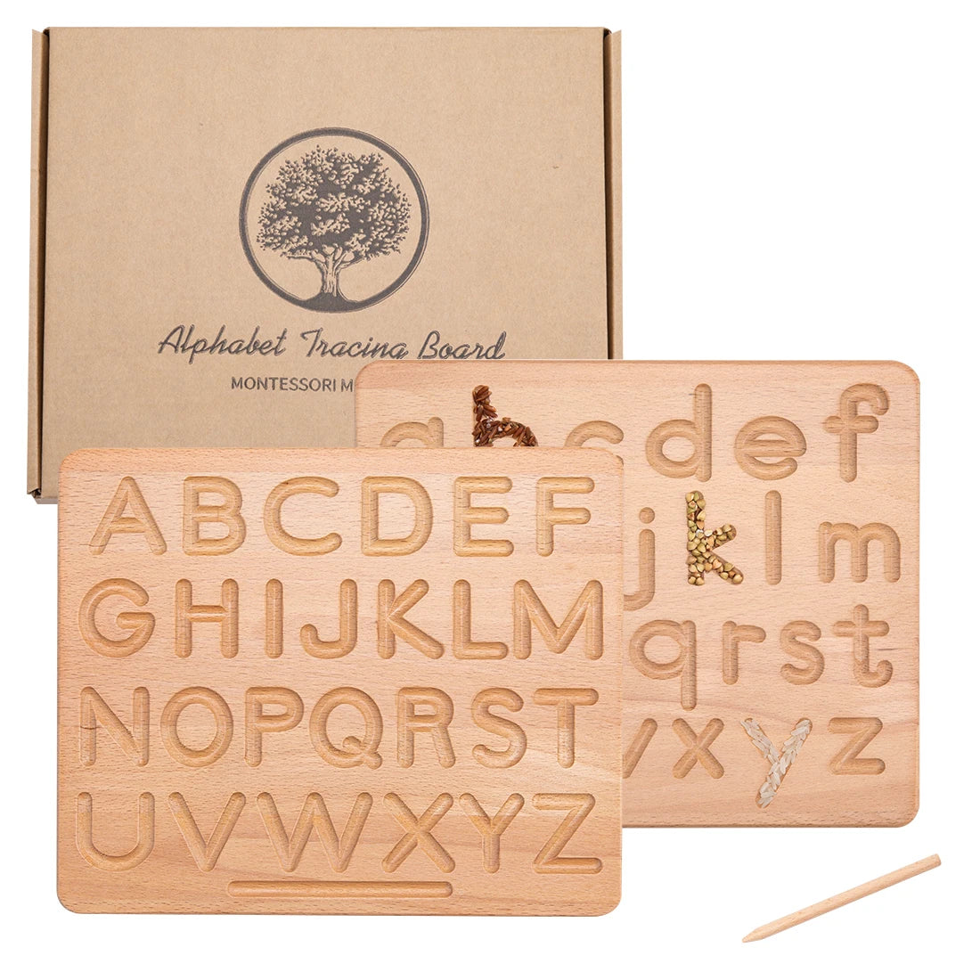 Montessori Wooden Tracing Board Double Sided Letters and Numbers