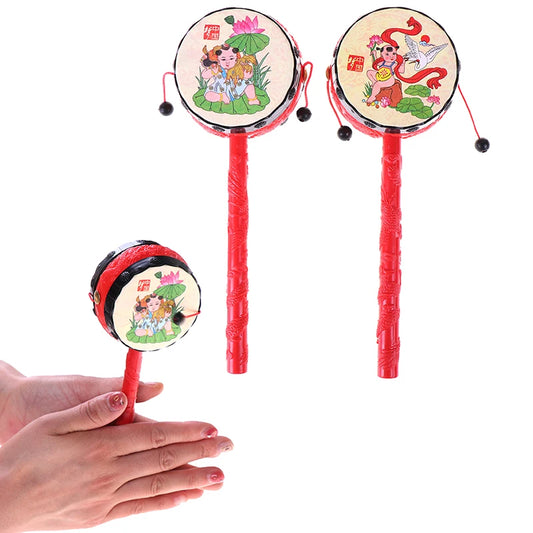 1Pc Chinese Traditional Spin Toy Rattle Drum