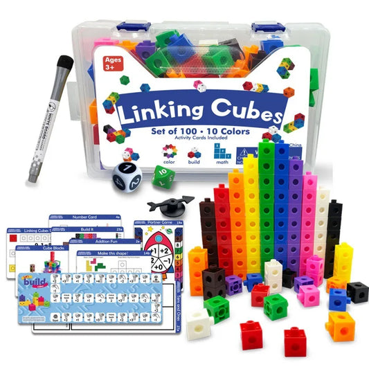 Linking Cubes Math Blocks Toy with Activity Cards 100pcs Numbers Counting Set