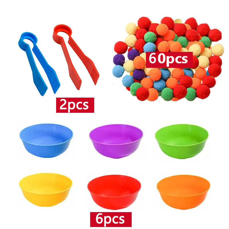 68-109pcs Rainbow Counting Pompoms,  Sorting Cup, Montessori Sensory Toys, Learning Activities - Maths