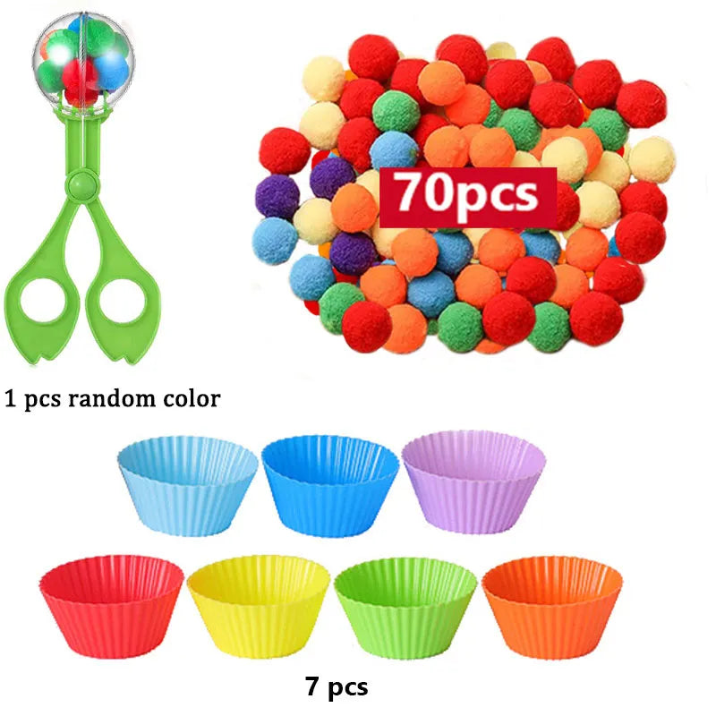 68-109pcs Rainbow Counting Pompoms,  Sorting Cup, Montessori Sensory Toys, Learning Activities - Maths