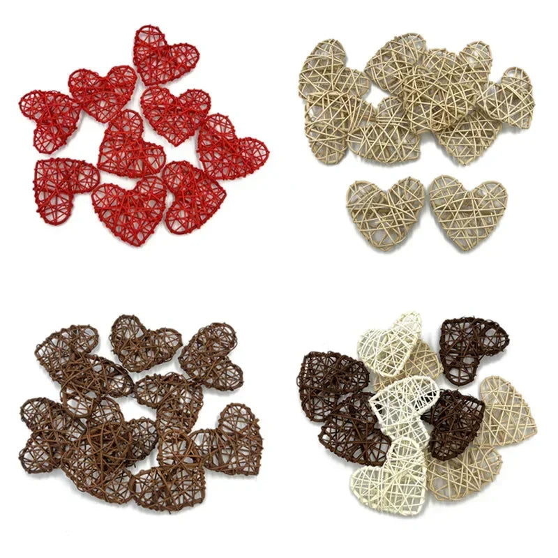 10pcs 5cm/6cm/7cm Rattan Wicker Hearts