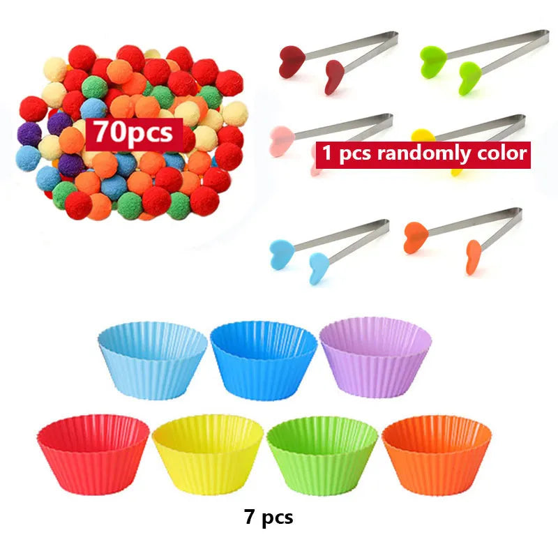 68-109pcs Rainbow Counting Pompoms,  Sorting Cup, Montessori Sensory Toys, Learning Activities - Maths