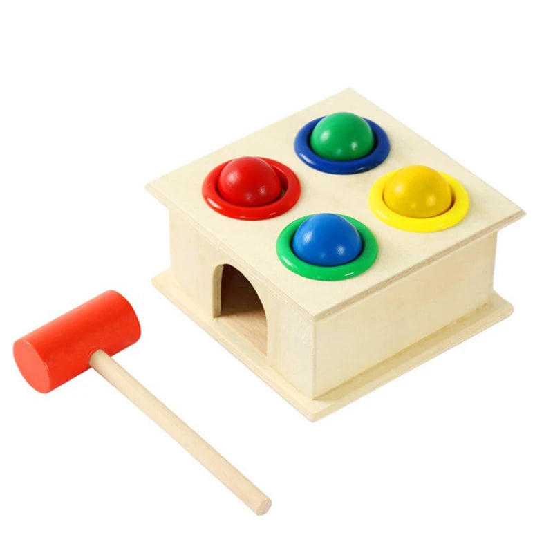 Montessori Wooden Hammering Ball Game Toys for Children Educational Pounding Toy Learning Colors Counting for Kids 2-6 Years Old