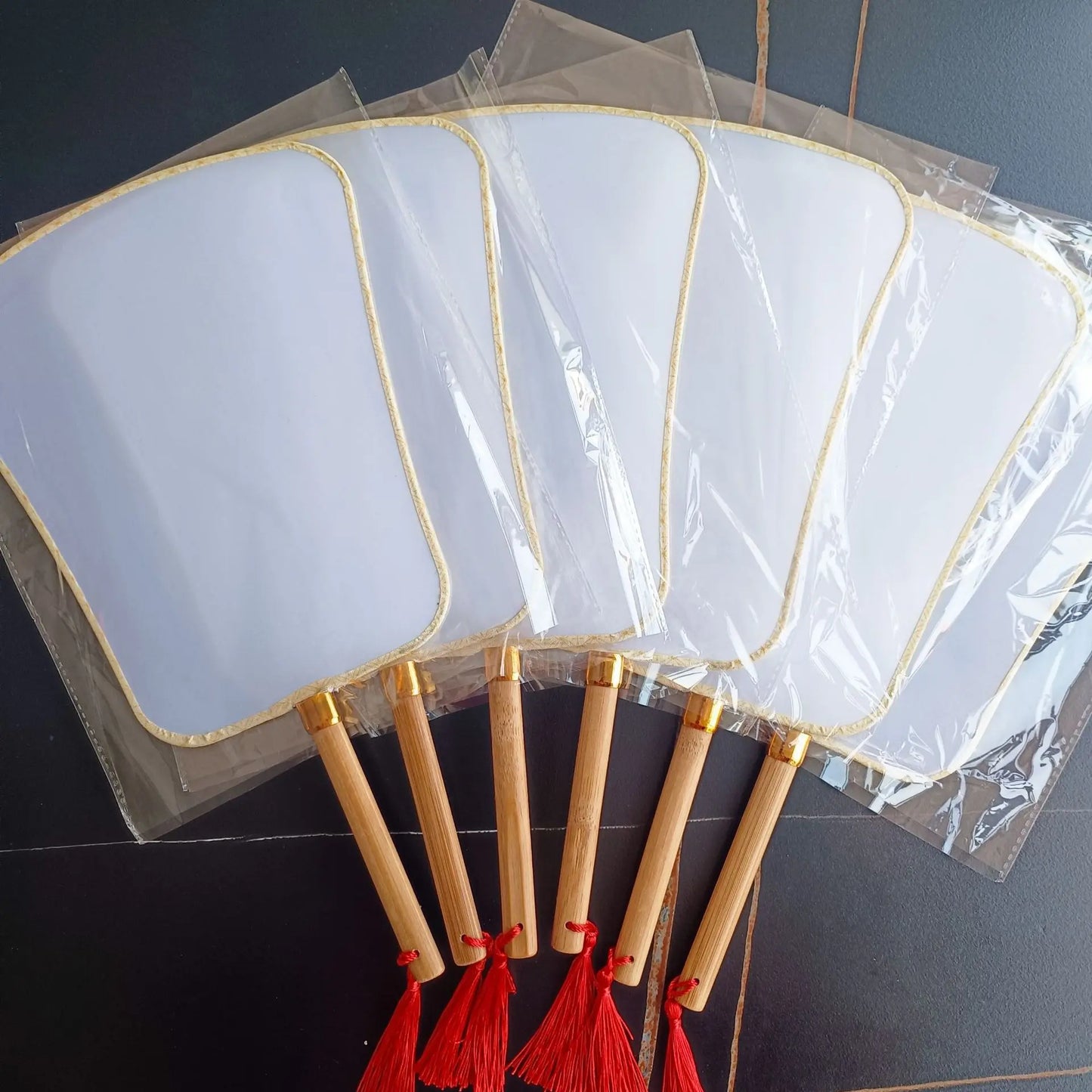 10PC DIY Bamboo Handle Silk Blank Round Chinese Fan for  Painting