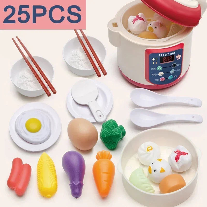 Pretend Play Pot Utensils Set Toys Dishwasher with Induction Cooker Rice  Bowls Chopsticks Kitchen  Toy Gifts for Kids