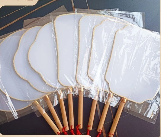 10PC DIY Bamboo Handle Silk Blank Round Chinese Fan for  Painting