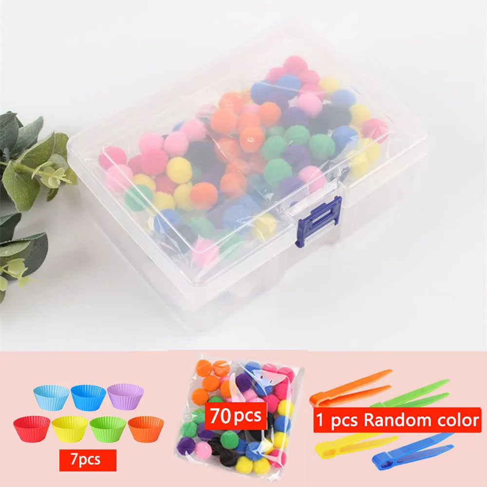 68-109pcs Rainbow Counting Pompoms,  Sorting Cup, Montessori Sensory Toys, Learning Activities - Maths