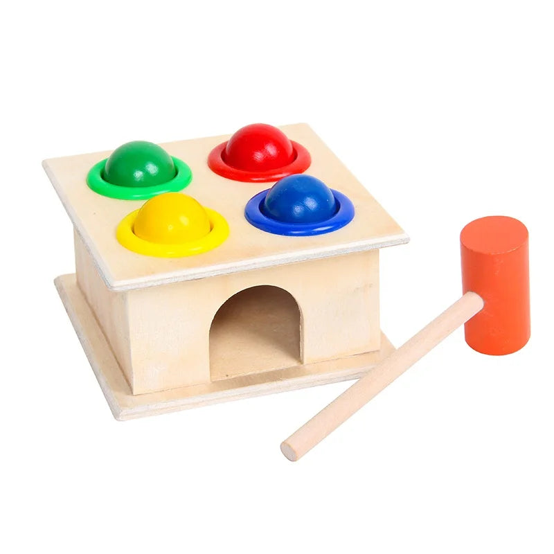 Montessori Wooden Hammering Ball Game Toys for Children Educational Pounding Toy Learning Colors Counting for Kids 2-6 Years Old