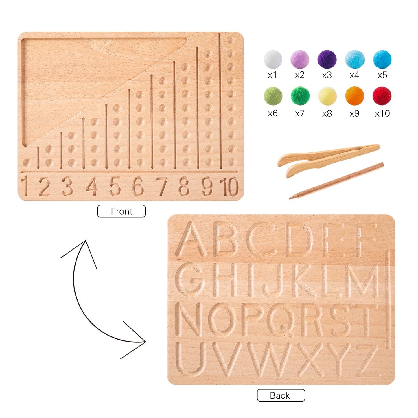 Montessori Wooden Tracing Board Double Sided Letters and Numbers