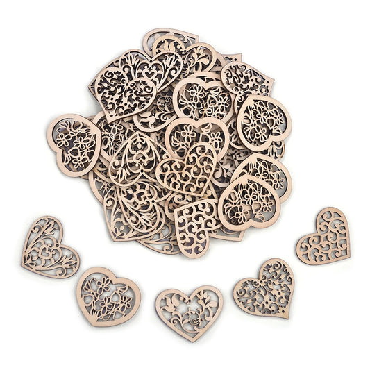 10/30/50pcs Natural Wood Chips Heart Shape Loose Parts