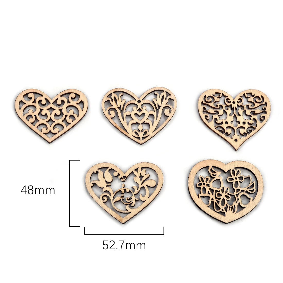 10/30/50pcs Natural Wood Chips Heart Shape Loose Parts