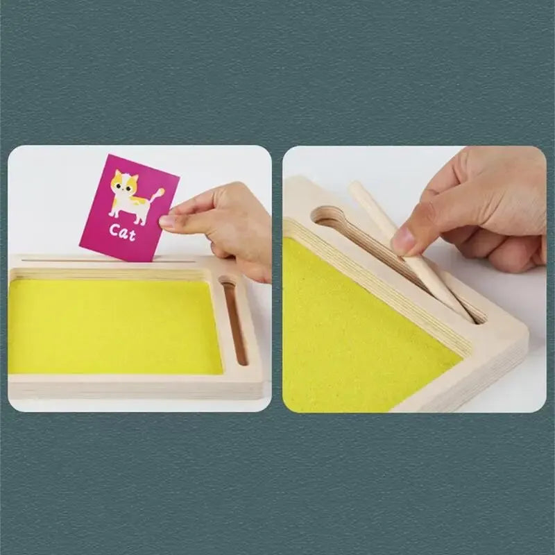 Wooden Montessori Sand Tray With Wooden Pen For Writing Letters And Numbers