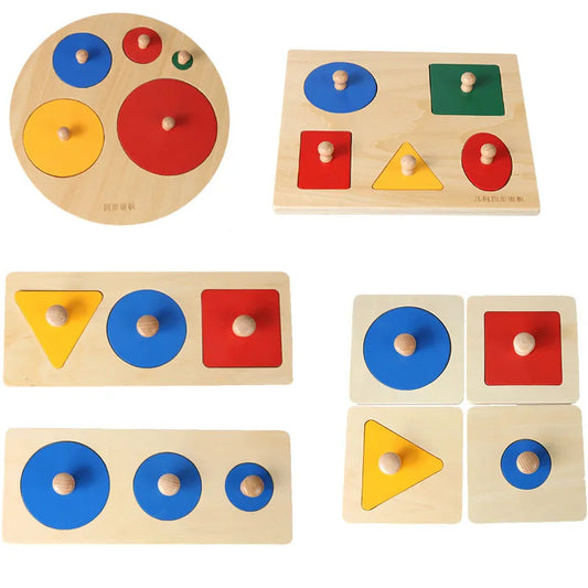 Montessori Multiple First Shape Puzzle, Wooden Geometric Colour Sorter