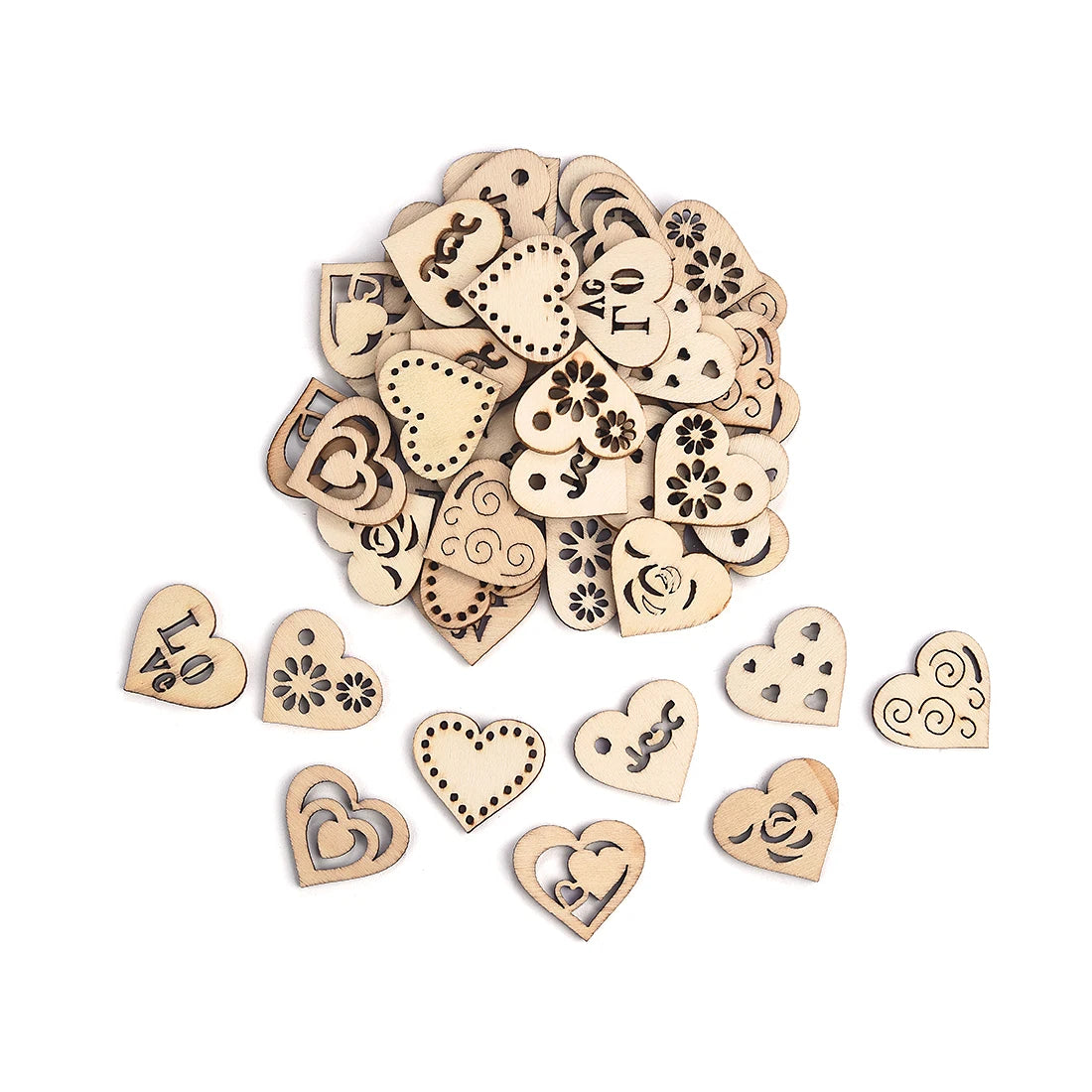 10/30/50pcs Natural Wood Chips Heart Shape Loose Parts