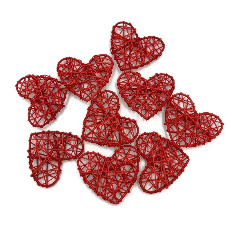 10pcs 5cm/6cm/7cm Rattan Wicker Hearts