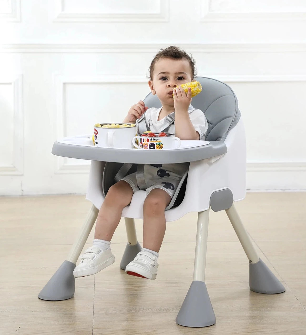 High Chair, 2-in-1  with Footrest, Detachable Double Tray
