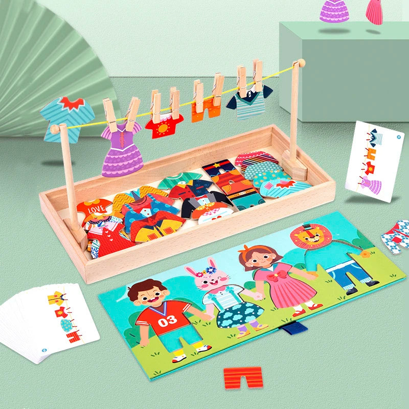 Drying Rack Clothes Dress-Up Jigsaw Puzzle Montessori Wooden Toy
