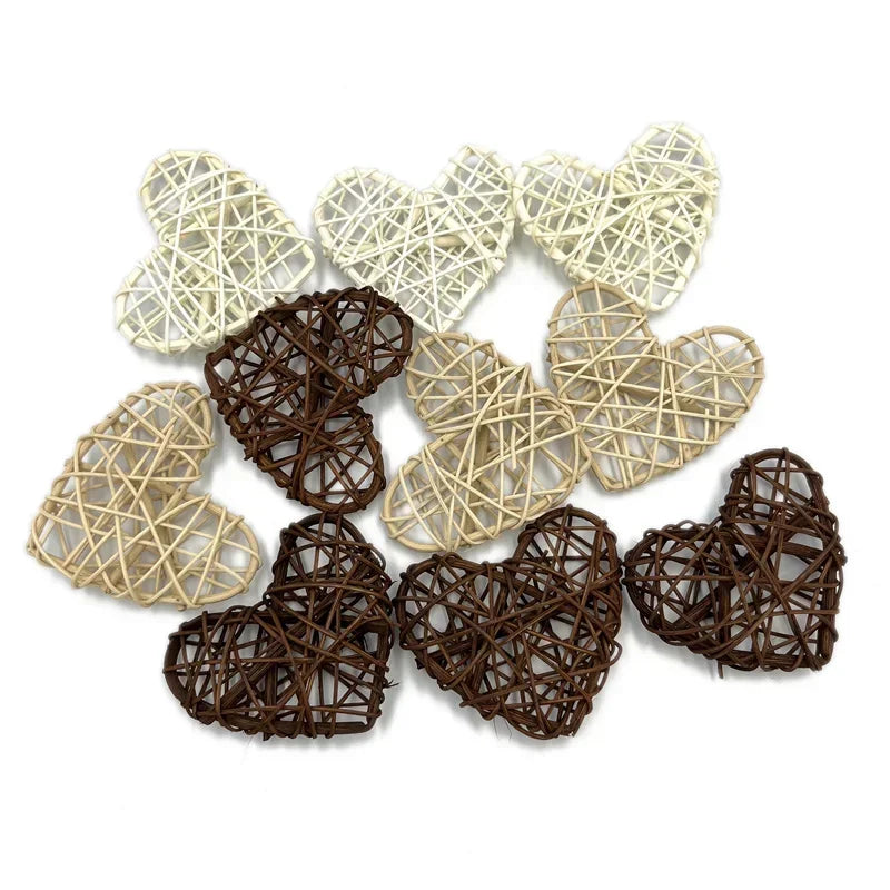 10pcs 5cm/6cm/7cm Rattan Wicker Hearts