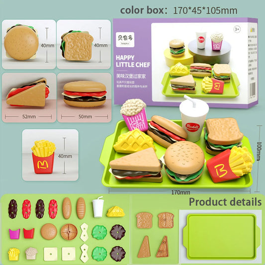 27pcs  Montessori Pretend Hamburg Fries Food Role Play