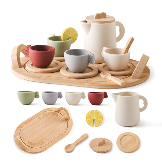 Wooden Children Montessori Toy Teapot Teacup Simulation Kitchen Utensil