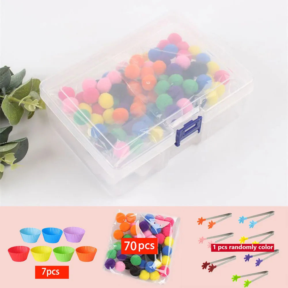 68-109pcs Rainbow Counting Pompoms,  Sorting Cup, Montessori Sensory Toys, Learning Activities - Maths