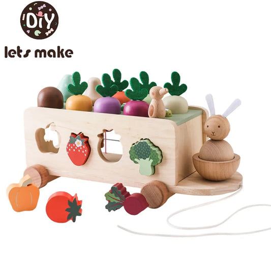 Wooden Montessori Toy Pull Radish Cart Game