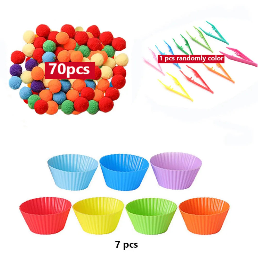 68-109pcs Rainbow Counting Pompoms,  Sorting Cup, Montessori Sensory Toys, Learning Activities - Maths