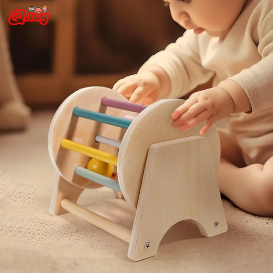 Montessori Baby  Wooden Rolling Ball Drum, Listening, Exercise, Colour Cognition, Hand-eye Coordination